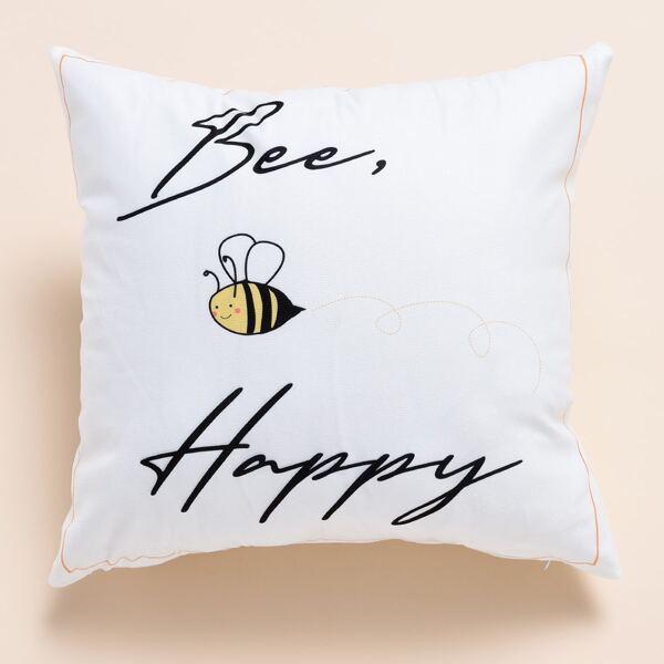 

Bee Print Cushion Cover Without Filler, White