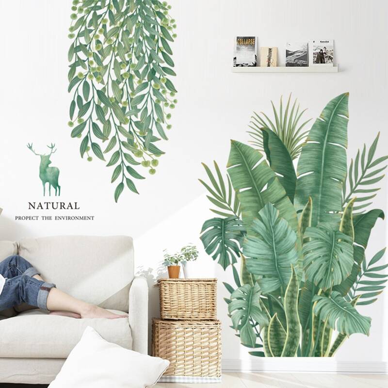 

2sheets Leaf Print Wall Sticker, Green
