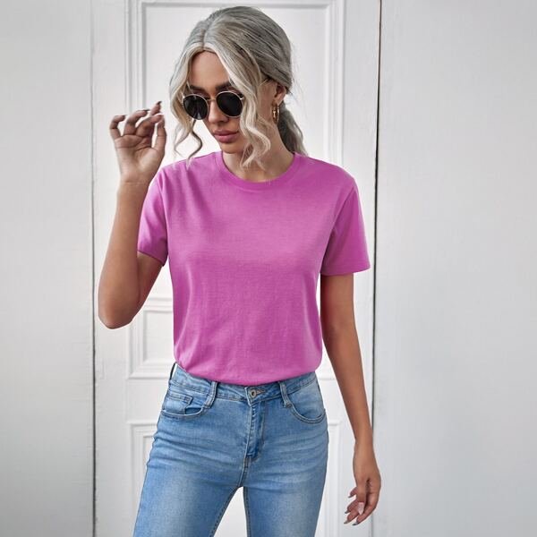 

Solid Round Neck Tee, Purple