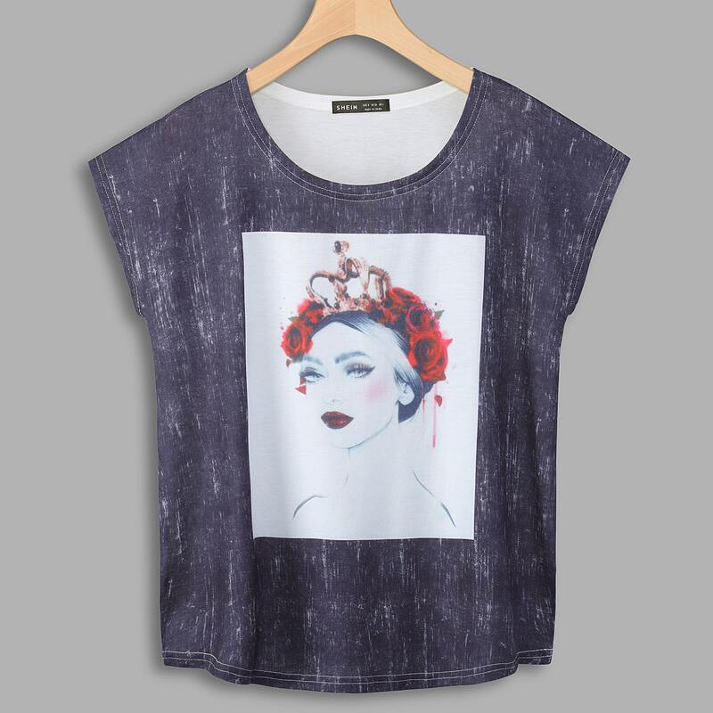 

Figure Graphic Cap Sleeve Tee, Multicolor
