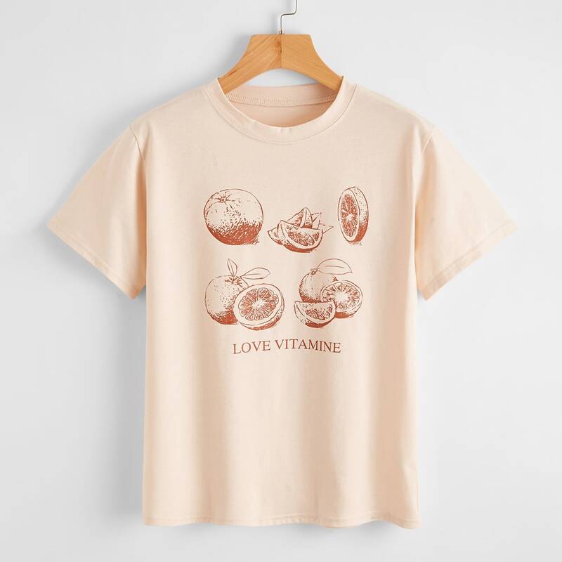 

Fruit & Slogan Graphic Tee, Apricot