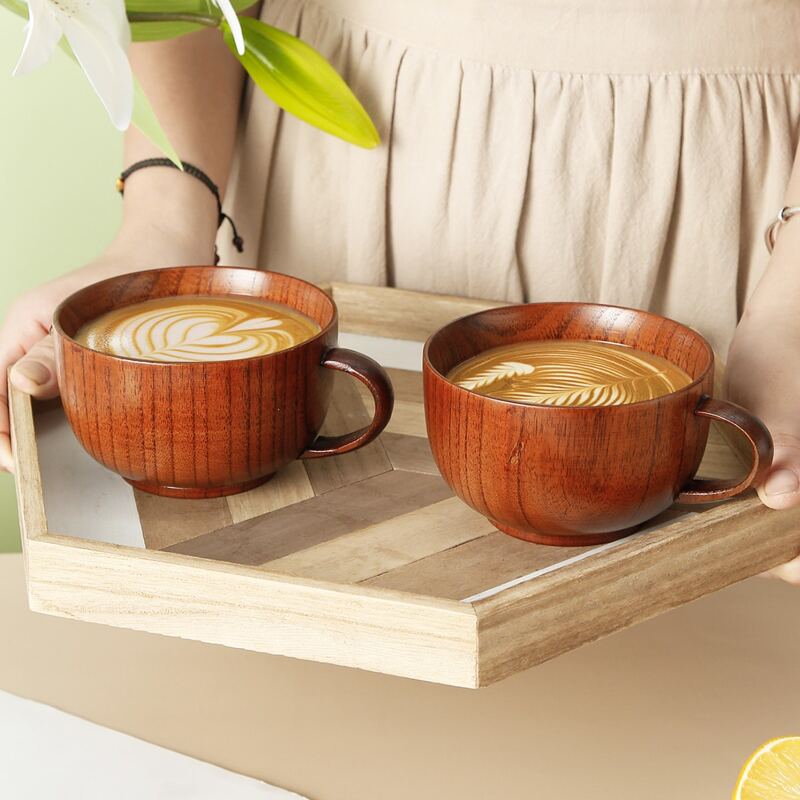 

1pc Wooden Water Cup With Handle, Brown