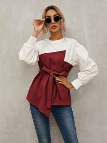 SHEIN LUNE Top 2 en 1 con cinturón de espalda con abertura de ojo - Rojo y blanco - Ver 3