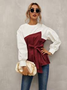 SHEIN LUNE Top 2 en 1 con cinturón de espalda con abertura de ojo - Rojo y blanco - Ver 4