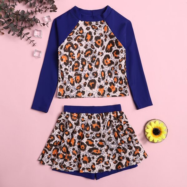 

Toddler Girls Leopard Ruffle Skort Bikini Swimsuit, Multicolor