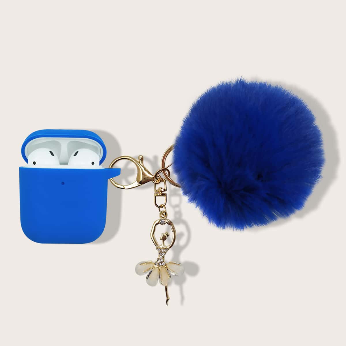 

Pom Pom Keychain AirPods Case, Royal blue