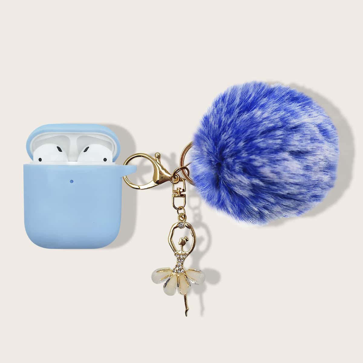 

Pom Pom Keychain AirPods Case, Blue