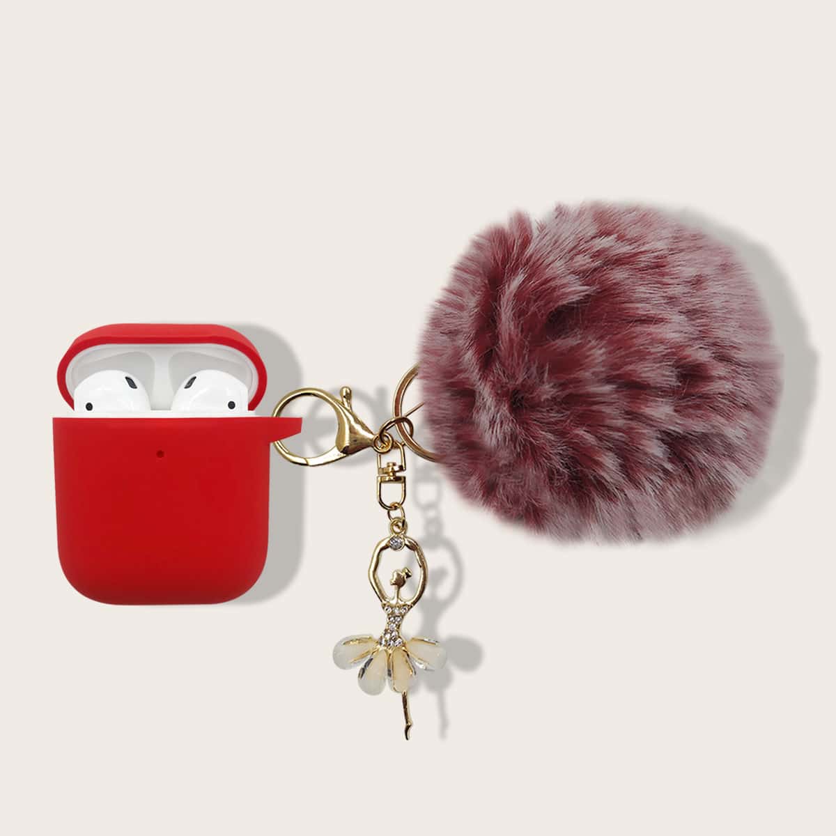 

Pom Pom Keychain AirPods Case, Red