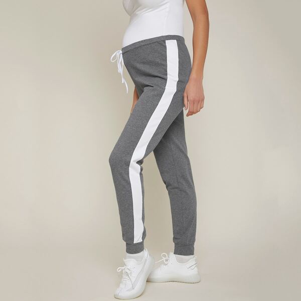 

Maternity Stripe Side Knot Front Stretchable Joggers, Grey
