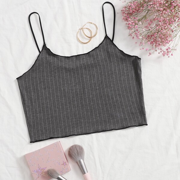 

Rib Lettuce Trim Bralette, Dark grey