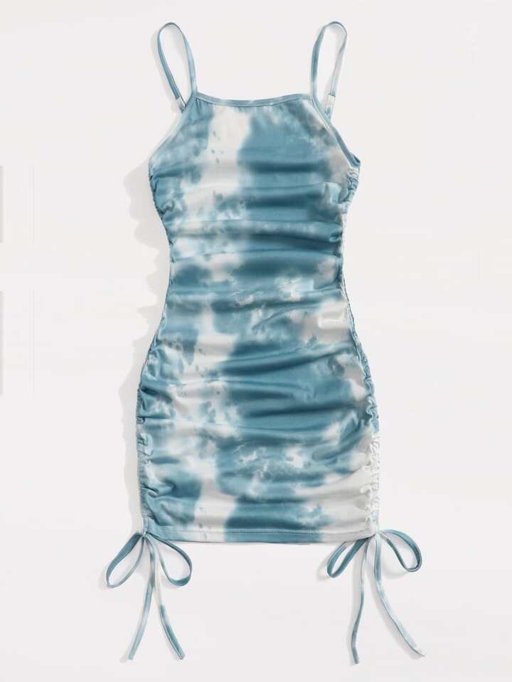 blue tie dye ruched dress Our Bodycon Cami is such a vibe Size  US 24W Fitted silhouette Color:06 YONGHS Women's Latin Dance