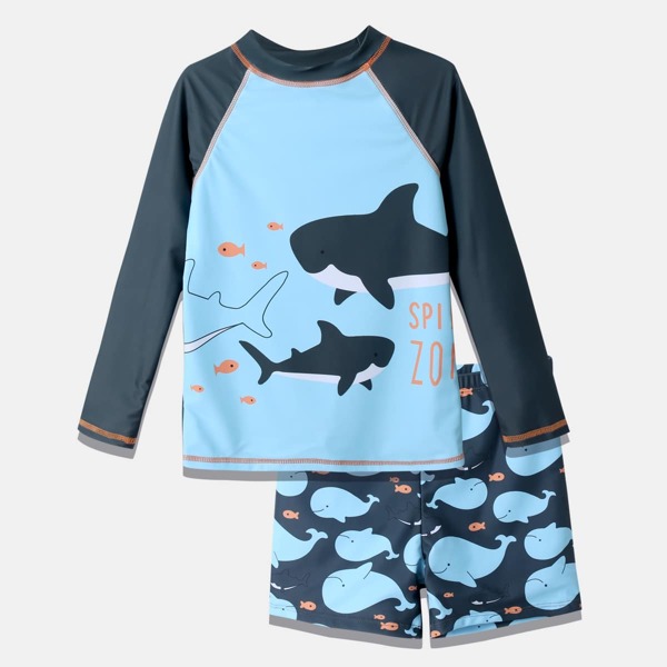 

Boys Shark Print Swimsuit, Multicolor