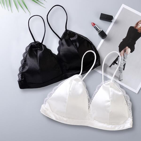 

Girls 2 Pack Contrast Lace Bra Set, Black and white