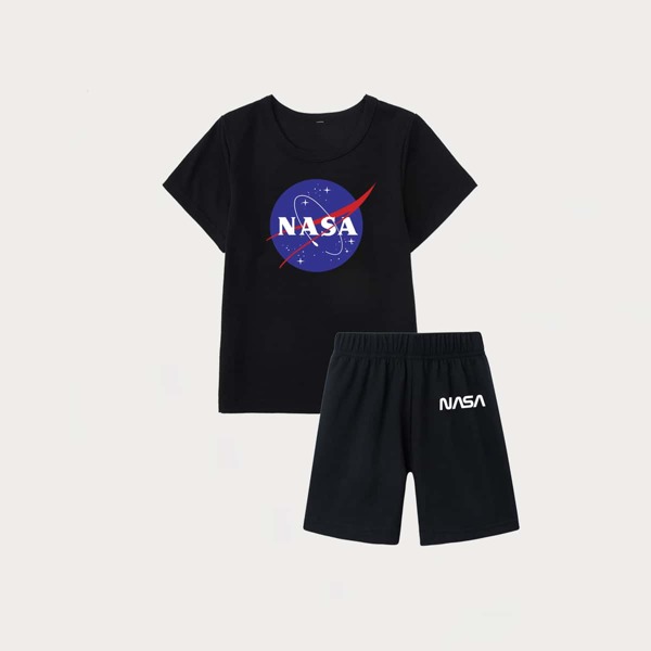 

Boys Letter Graphic Tee & Track Shorts, Black