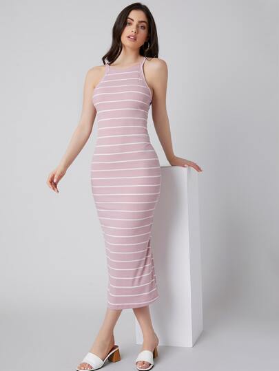 Mulvari Rib-knit Striped Bodycon Dress
