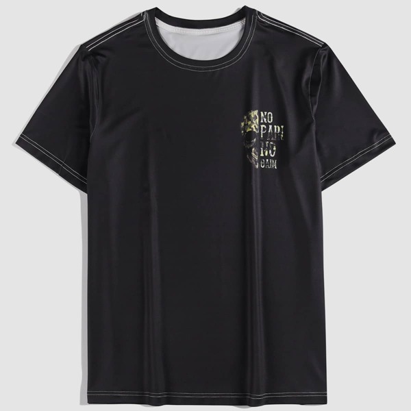 

Men Camo Skull And Slogan Graphic Tee, Black