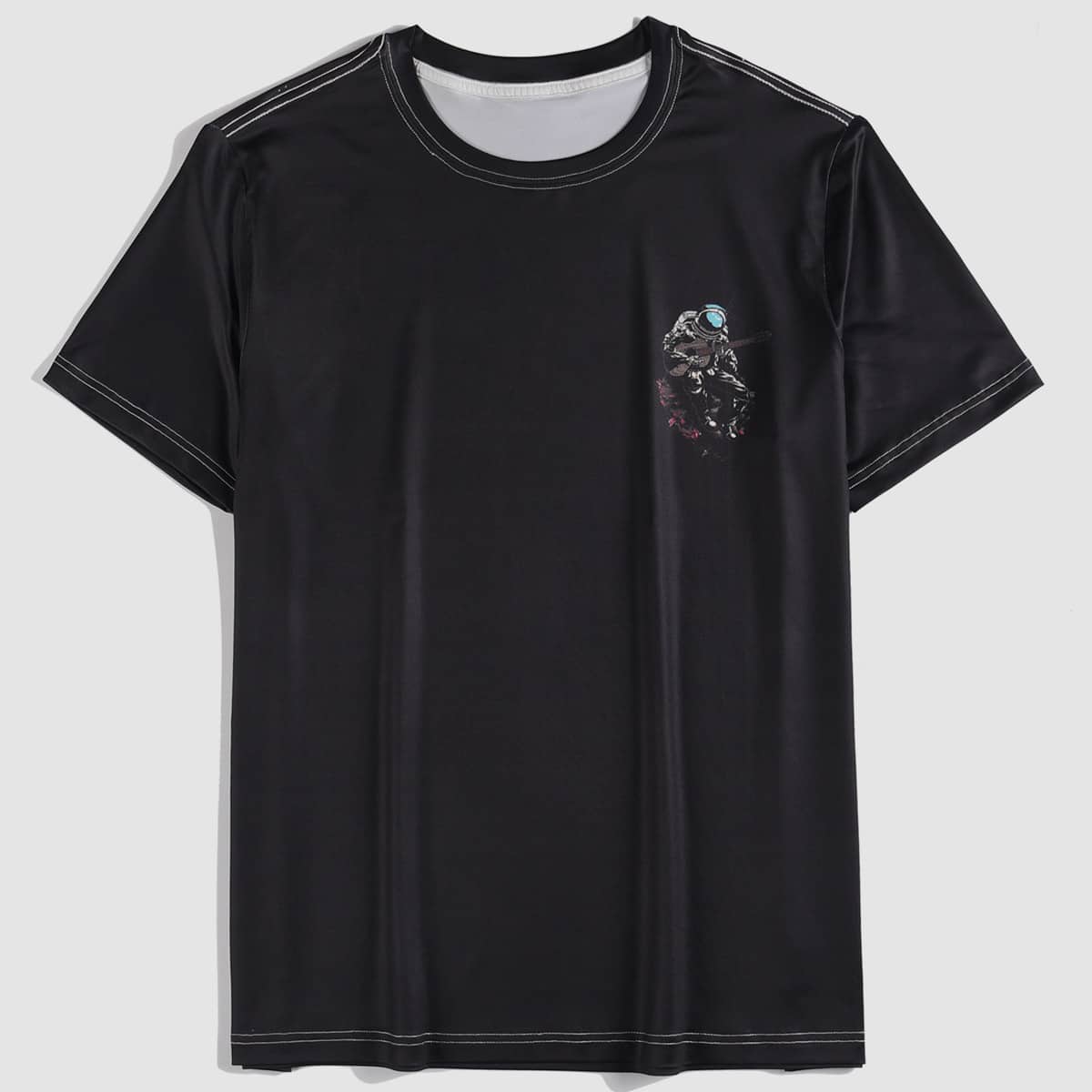 

Men Astronaut And Galaxy Print Tee, Black