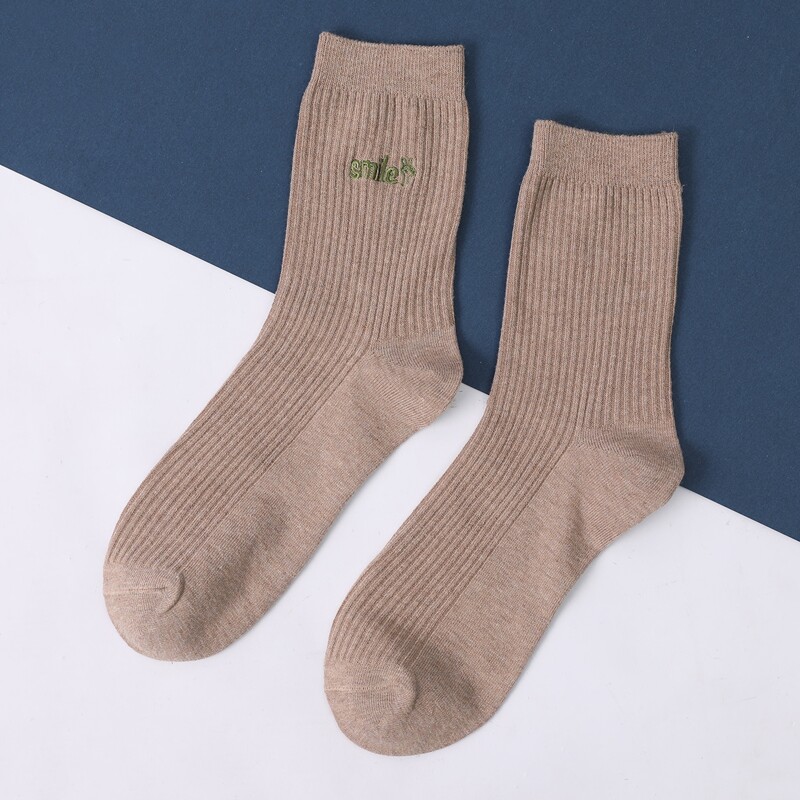 

Guys Letter Embroidery Crew Socks, Mocha brown