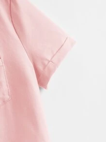 SHEIN EZwear 前口袋捲邊袖短版T恤 - 淺粉色 - 查看 3