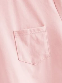 SHEIN EZwear 前口袋捲邊袖短版T恤 - 淺粉色 - 查看 4