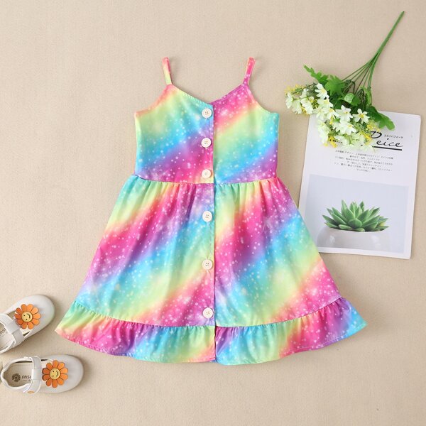 

Toddler Girls Ombre Button Front Ruffle Hem Cami Dress, Multicolor