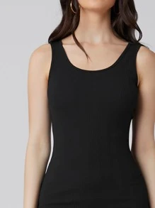 BizChic Vestido tank bajo con abertura tejido de canalé ropa de trabajo - Negro - Ver 4