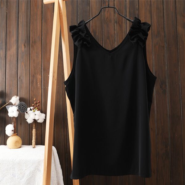 

Plus Solid Ruffle Trim Tank Top, Black