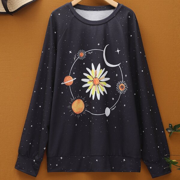

Plus Graphic Print Raglan Sleeve Sweatshirt, Black