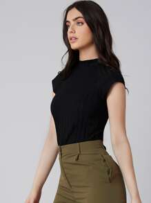 Mulvari Áo thun Gân đan màu trơn Giải trí - màu đen - Xem 4