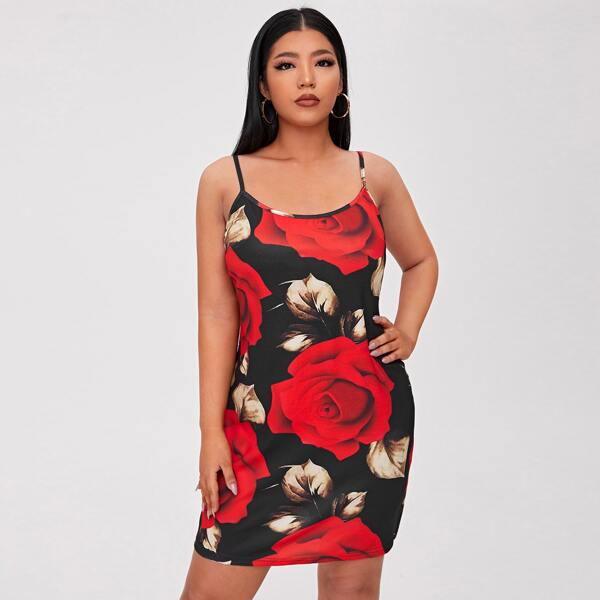 

Plus Floral Print Cami Bodycon Dress, Multicolor