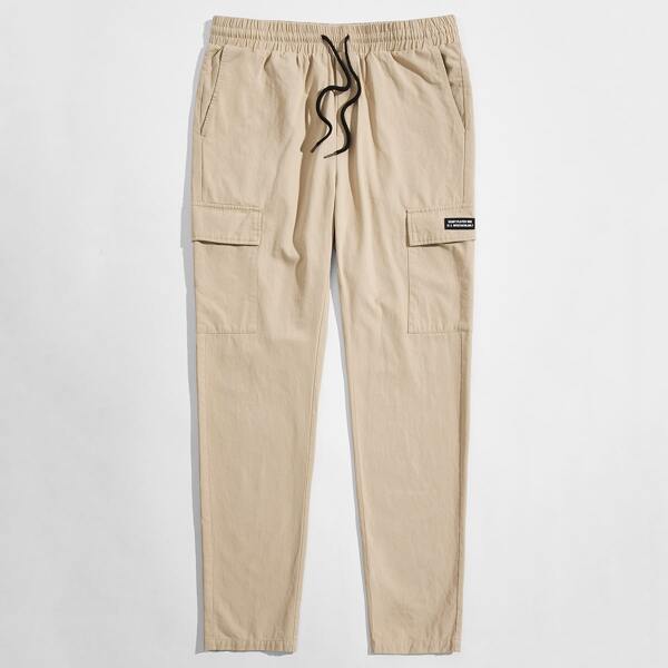 

Men Patched Detail Flap Pocket Pants, Khaki