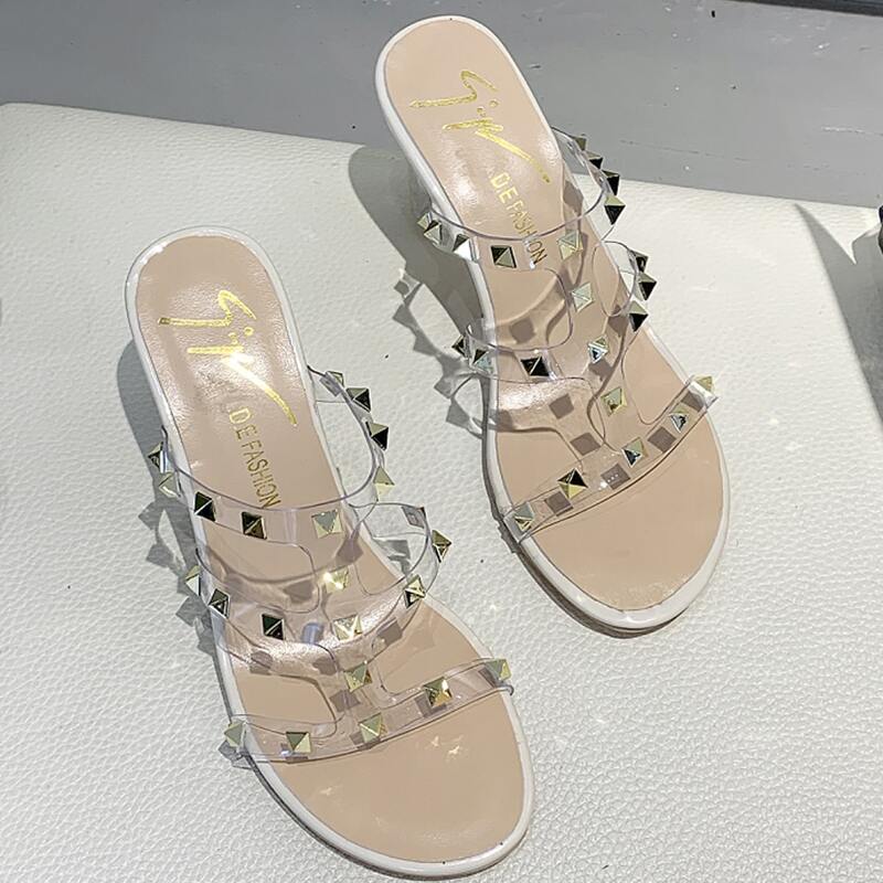 

Studded Clear Strap Chunky Heeled Mules