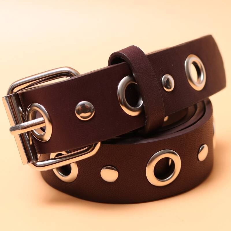 

Grommet Square Buckle Belt, Chocolate brown