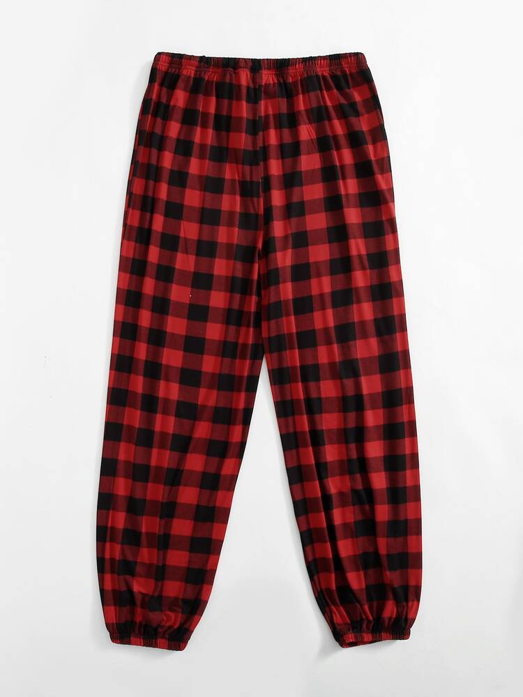 Plus Gingham Print Knot Front Sleep Pants - Multicolor - View 2