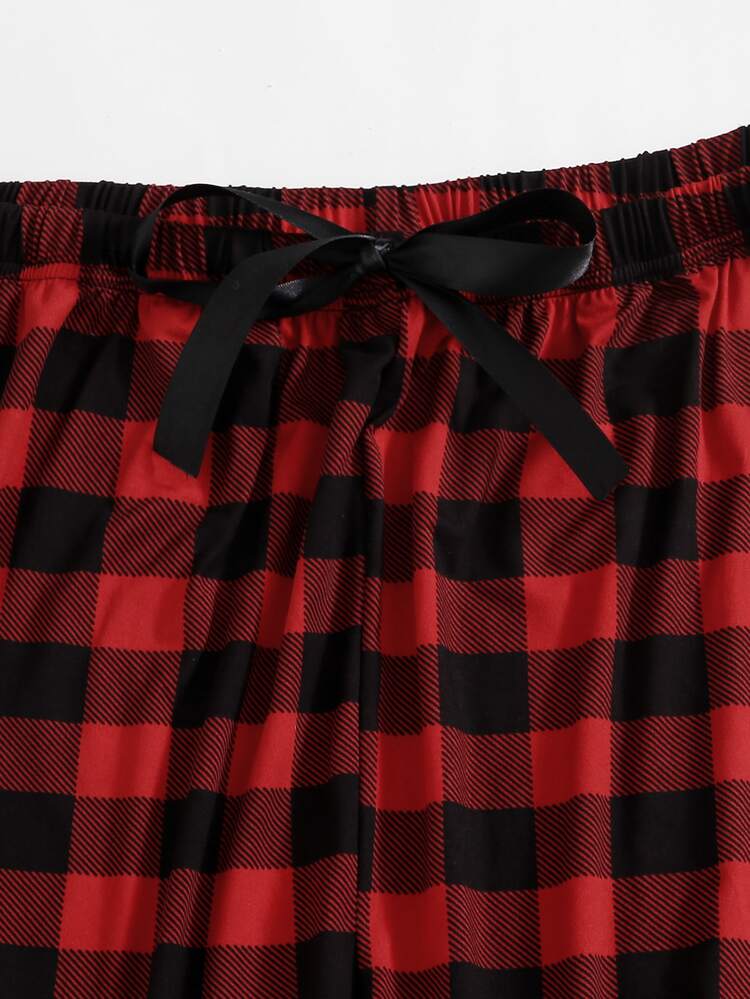 Plus Gingham Print Knot Front Sleep Pants - Multicolor - View 5