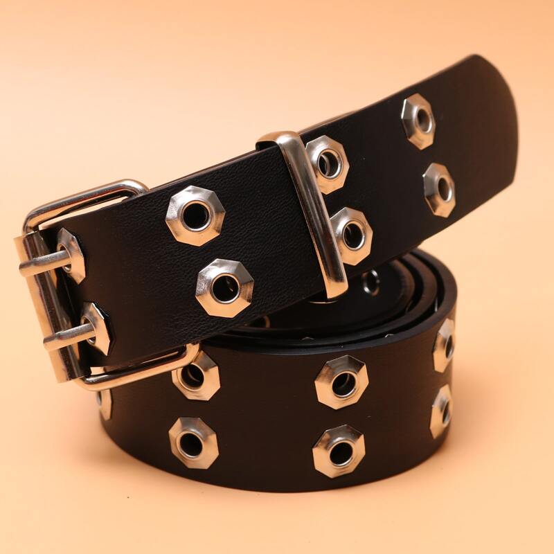 

Grommet Square Buckle Belt, Black