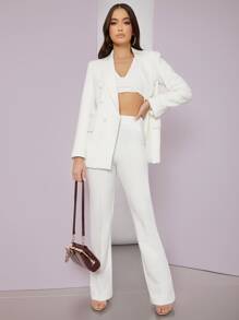 SHEIN BAE Seam Front Tailored Trousers - White - View 3