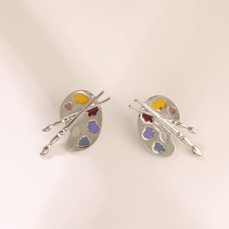 

Palette Design Drop Earrings, Silver