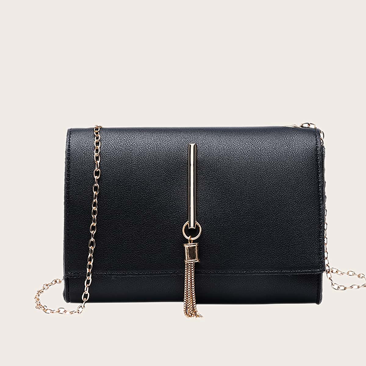 

Tassel Detail Flap Bag, Black