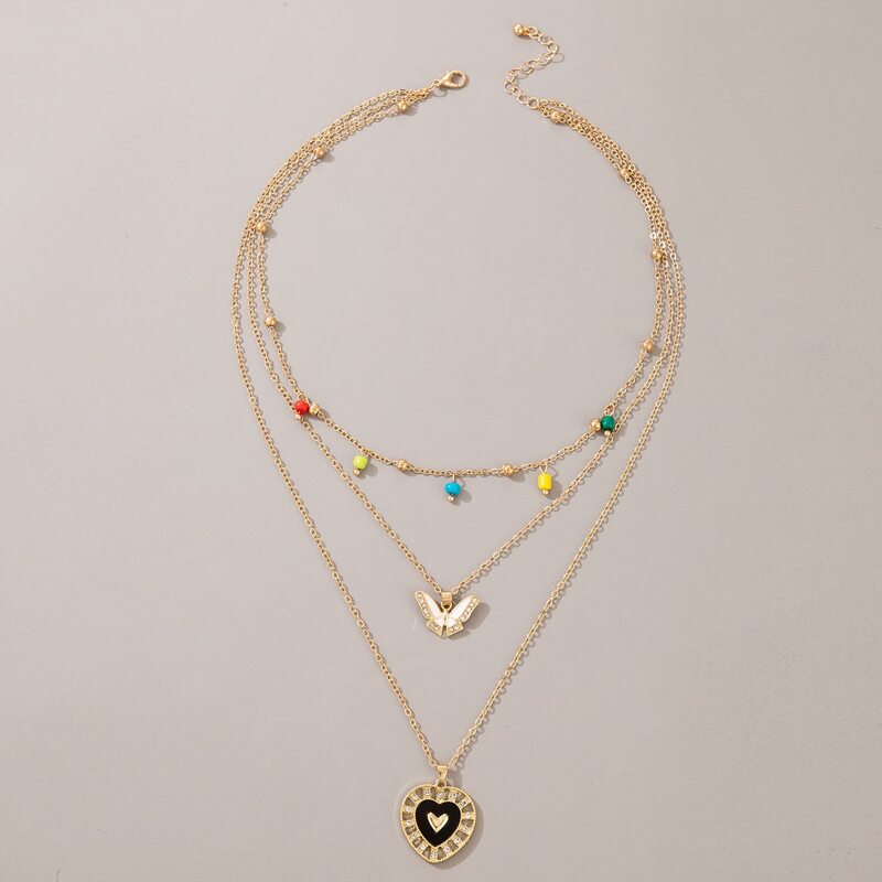 

Rhinestone Heart & Butterfly Layered Necklace, Gold