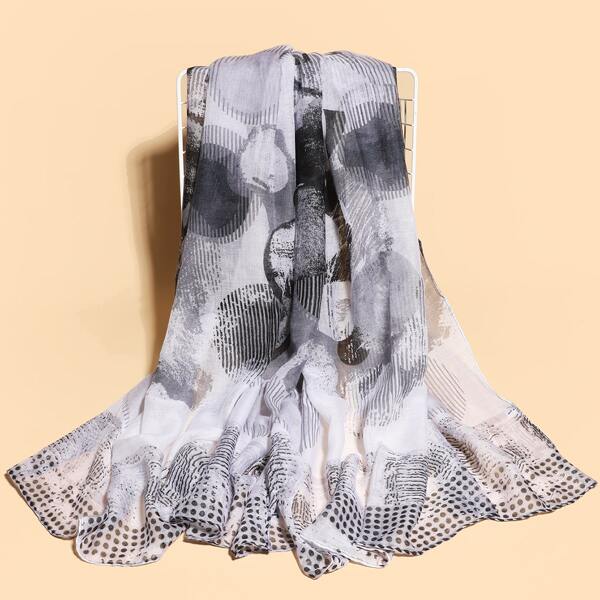 

Polka Dot Print Scarf, Grey