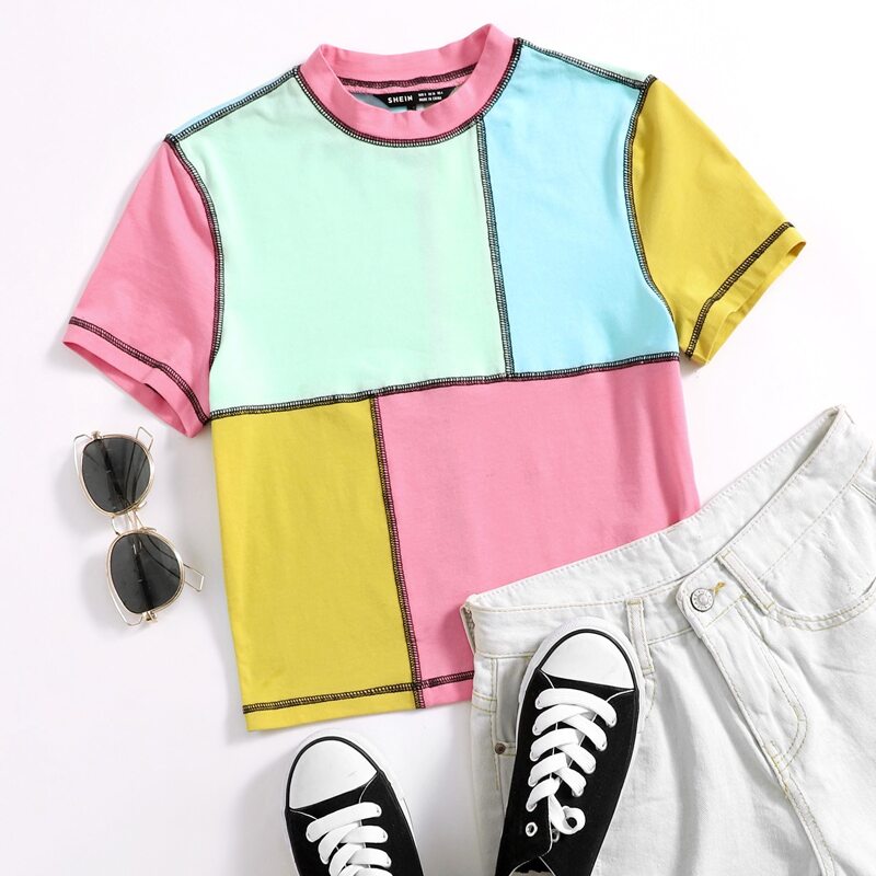 

Stitch Detail Colorblock Tee, Multicolor