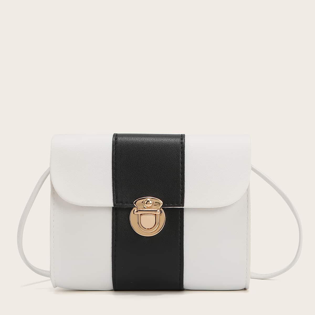 

Colorblock Flap Bag, Black and white