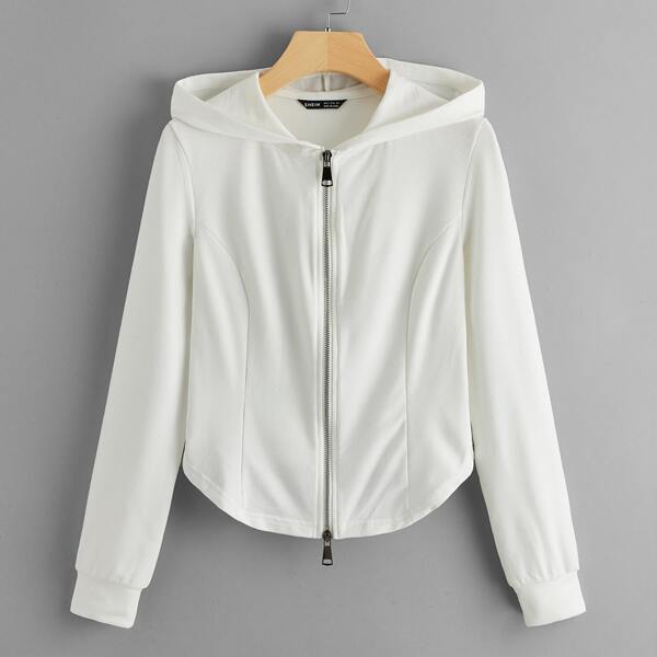 

Zip Up High Low Hoodie, White