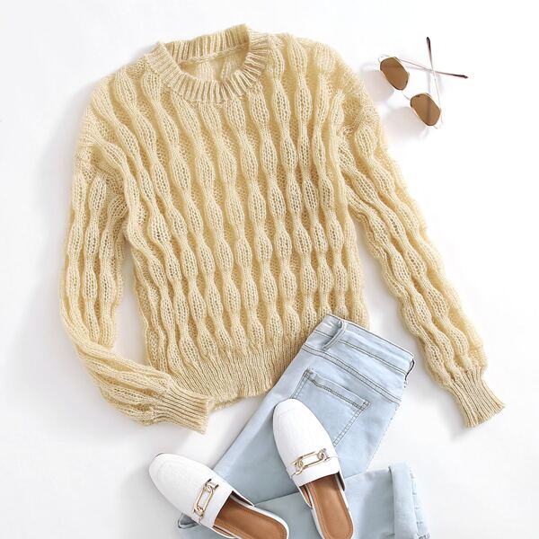 

Solid Drop Shoulder Sweater, Khaki