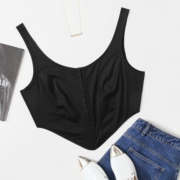 

Plus Asymmetrical Hem Solid Tank Top, Black