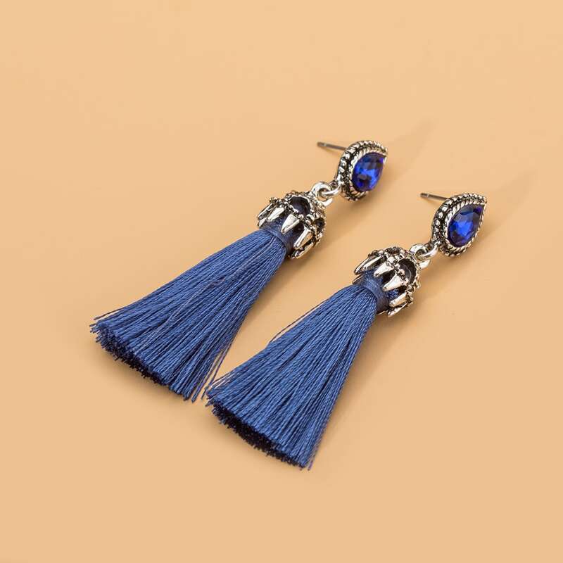 

Rhinestone Fringe Drop Earrings, Royal blue