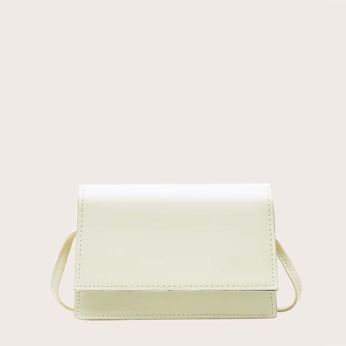 

Solid Flap Crossbody Bag, Beige