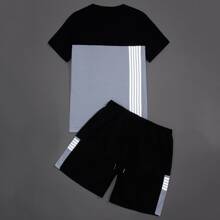 Guys Reflective Striped Tee & Drawstring Shorts
