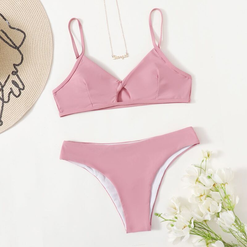 

Solid Cut-out Bikini Swimsuit, Dusty pink